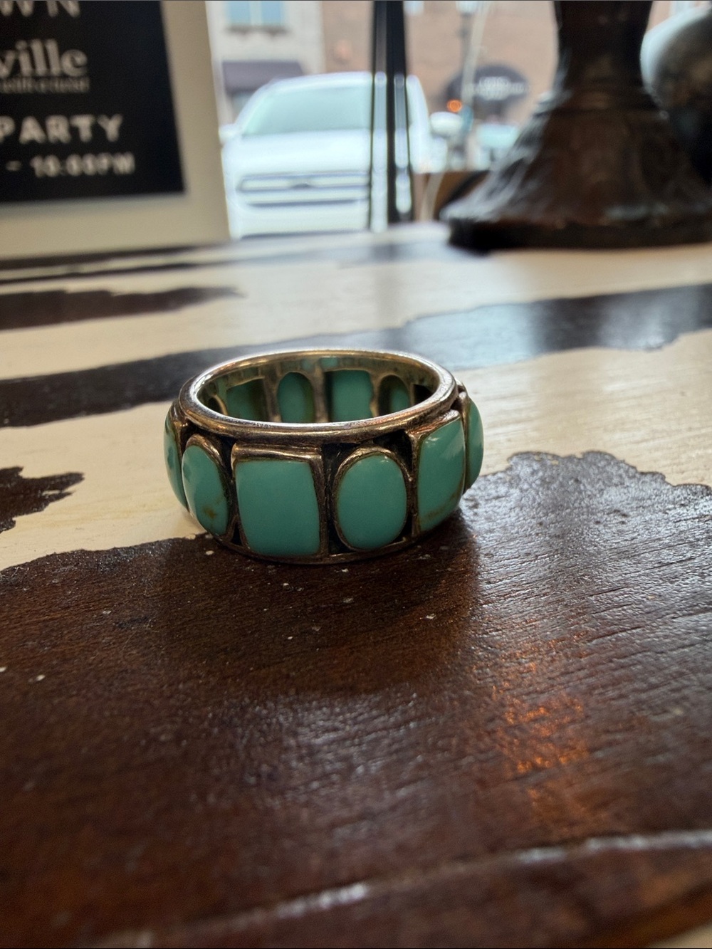 Vintage 925 Sterling Turquoise Inlay Band Ring size 7.5